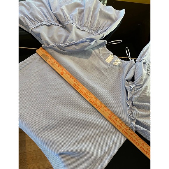 dRA Los Angeles Blue & White Striped Statement Ruffle Bell Sleeve Blouse Anthro - Picture 12 of 12